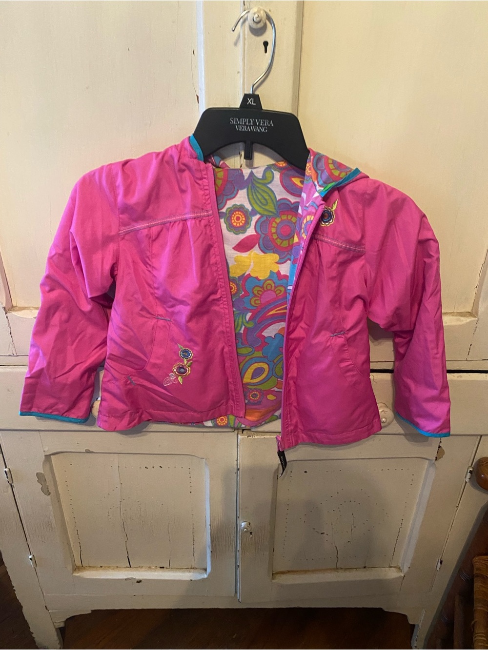Girls' Pink Hooded Rain Jacket with Floral Lining